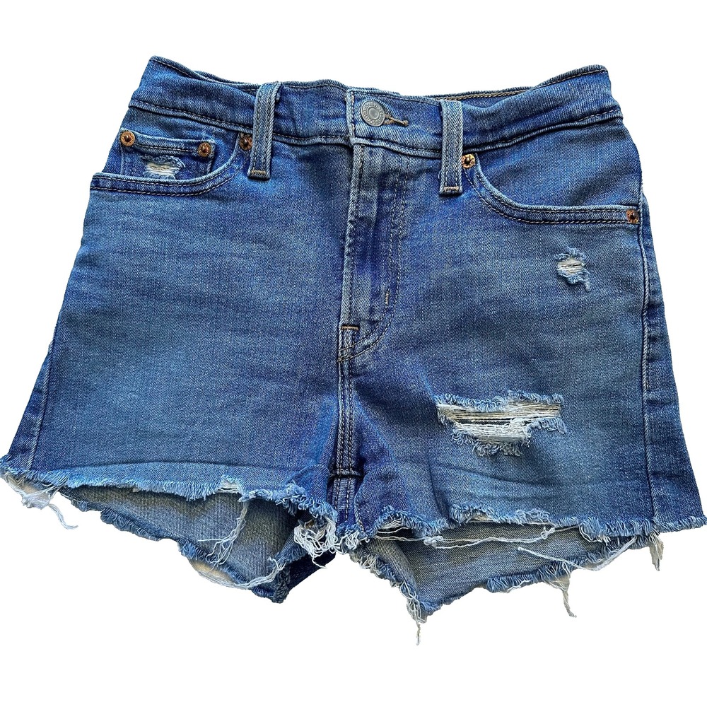 Levi's High Rise Frayed Distressed Shorts Women's W25 Sapphire Dust Denim Blue
